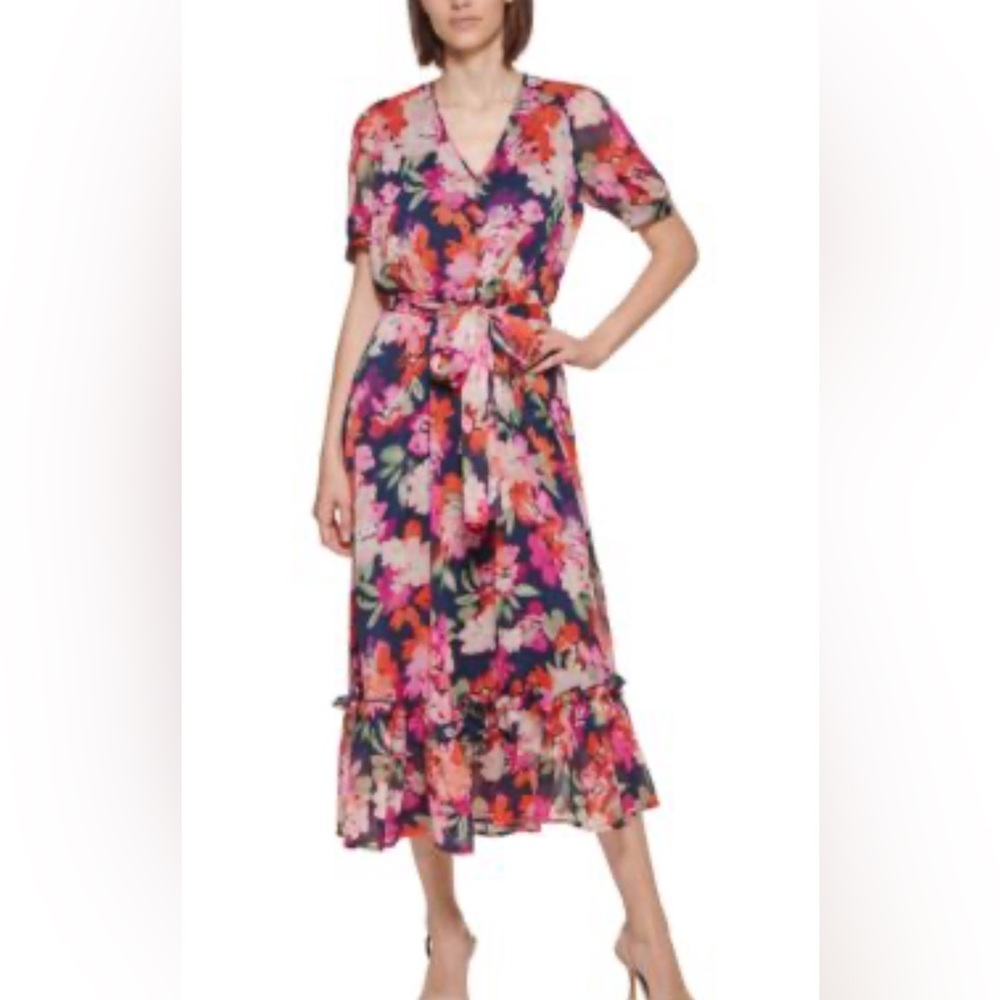 Calvin Klein Pink and Purple Floral Maxi Dress